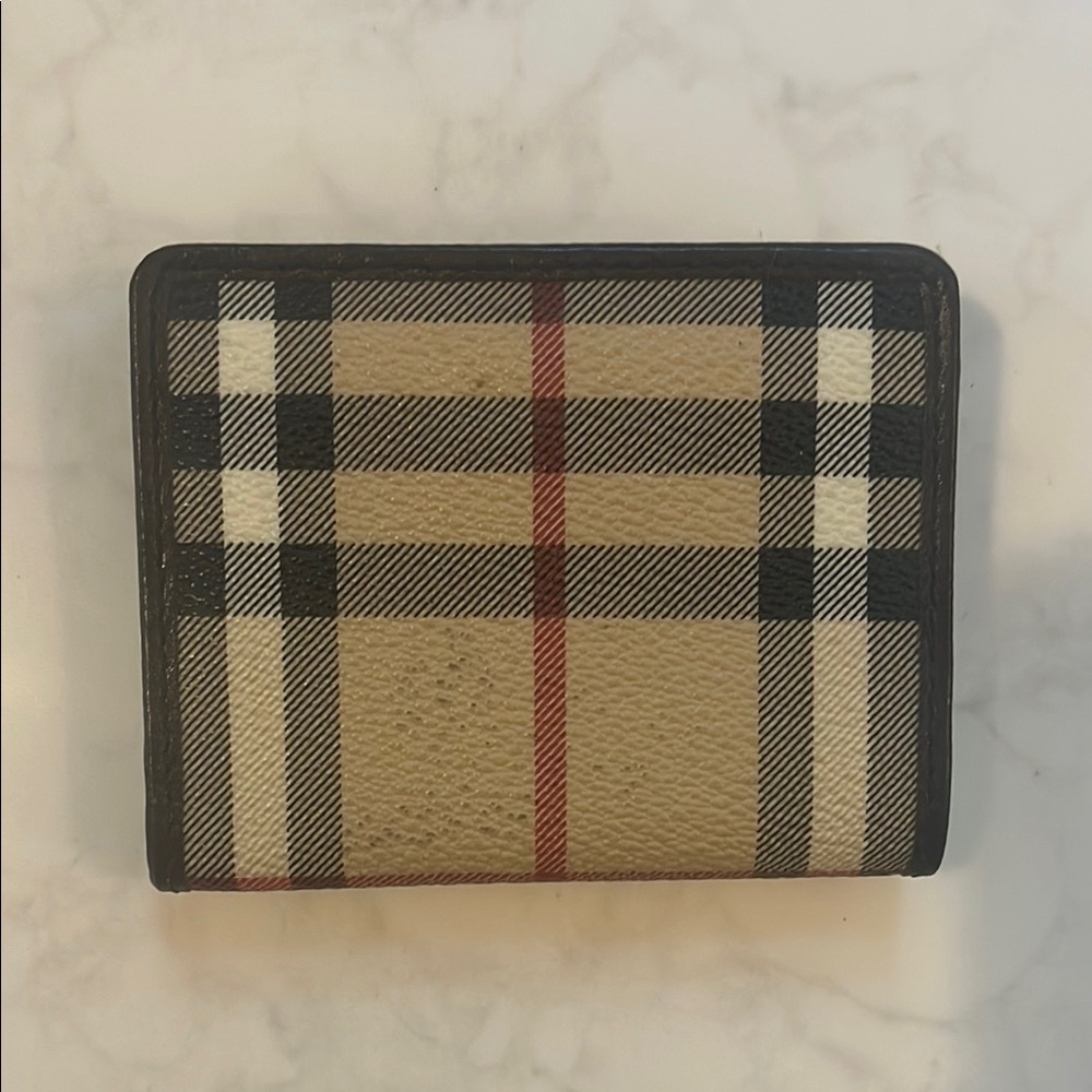 Burberry Tan and Brown Checkered Wallet Coin Purse with Gold Detail - Picture 6 of 8